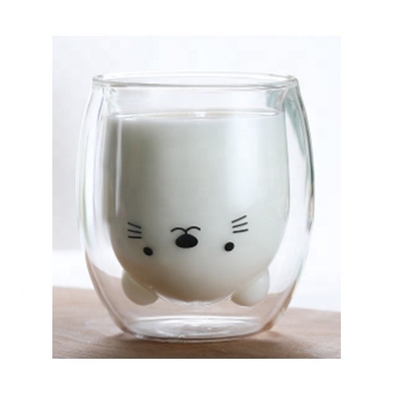 Tinggi Borosilikat Susu Mug Teh Mug Insulated Double Wall Bear Glass Coffee Mug