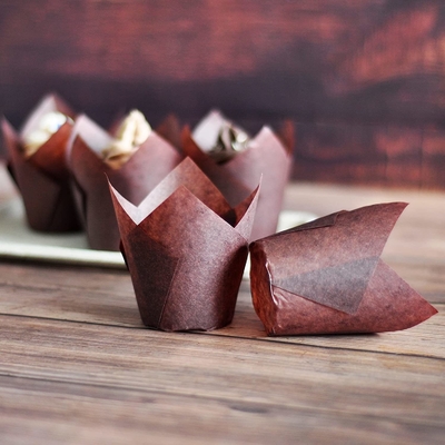 Tulip Baking Cup Paper Muffin Liner Muffin Bungkus Perkamen Coklat