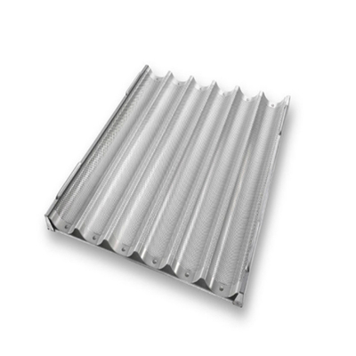 RK Bakeware China Foodservice NSF Siicone Mengkilap 800*600mm 8 Seruling Channel Aluminium French Baguette Baking Tray
