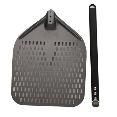 12 Inch Aluminium Pizza Turning Peel Shovel Hitam Aluminium Keras Kulit Pizza Berlubang yang Dapat Dilepas