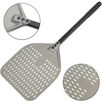 12 Inch Aluminium Pizza Turning Peel Shovel Hitam Aluminium Keras Kulit Pizza Berlubang yang Dapat Dilepas