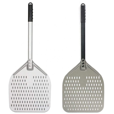 12 Inch Aluminium Pizza Turning Peel Shovel Hitam Aluminium Keras Kulit Pizza Berlubang yang Dapat Dilepas