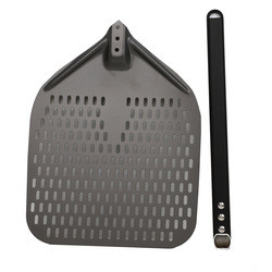 12 Inch Aluminium Pizza Turning Peel Shovel Hitam Aluminium Keras Kulit Pizza Berlubang yang Dapat Dilepas