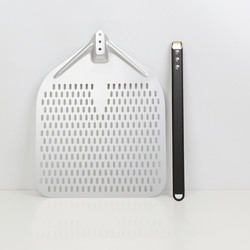 12 Inch Aluminium Pizza Turning Peel Shovel Hitam Aluminium Keras Kulit Pizza Berlubang yang Dapat Dilepas